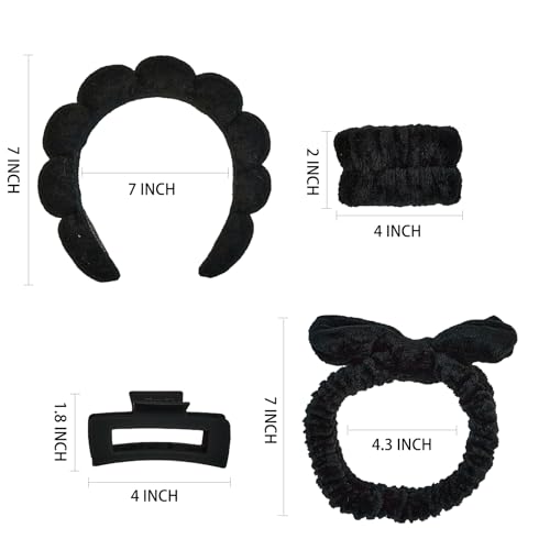 7 Pcs Spa Set, Facial Headband and Wristband Set, Skincare Accessories, College Style Girl Idea Gifts, Hair Accessories for Women and Girls (Black) - color: Black
