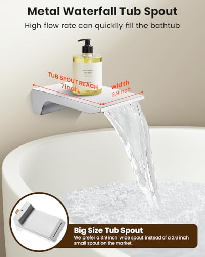 gotonovo Shower System with Tub Spout,Waterfall Tub Shower Faucet Set for Bathroom Head and Handle Set Wall Mounted 3 Function Rough-in Valve and Trim Included 10 inch Shower Head Polished Chrome - color: Polished Chrome, size: 10 inch Shower Head