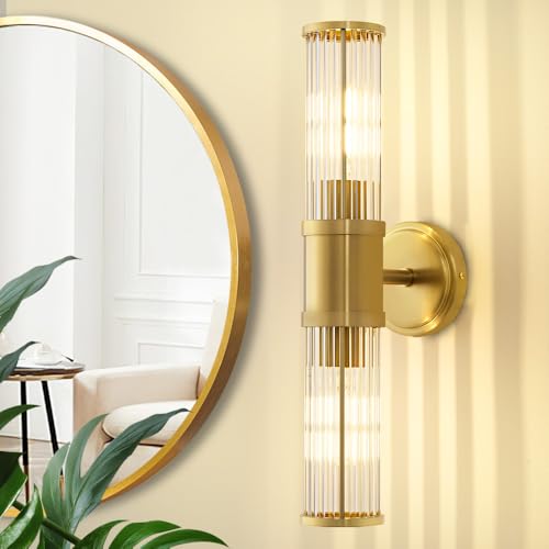 Gold Wall Sconce Bathroom Vanity Light Fixtures for Mirror, Modern Wall Light with Glass Rod Shade for Bathroom, Bedroom, Hallway, Living Room - Bulb Not Included - color: Gold-Glass Rod