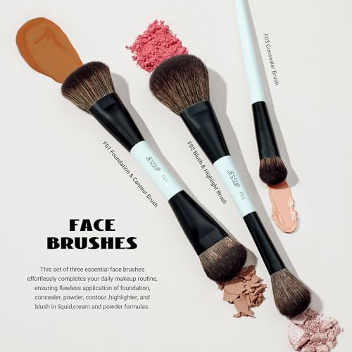Jessup Makeup Brushes Set 10pcs, Double Sided Foundation Contour Blush Highlight Blending Eyebrow Brush Eyeshadow Eyeliner Concealer Brush, Bright Cyan Cruelty Free Cosmetic Tools T500 - style: 10pcs-T500