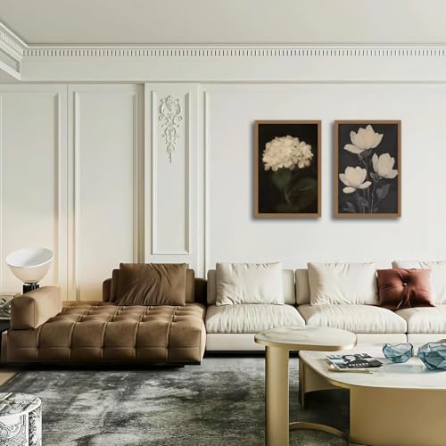 2Pcs Framed Wall Art Vintage White Hydrangea Oil Painting Canvas Prints Posters Pictures Wall Decor Aesthetic for Bedroom Bathroom Kitchen Shelves Office Decor 16x24 Inch Ready to Hang - color: Hydrangea, size: 16x24 inches