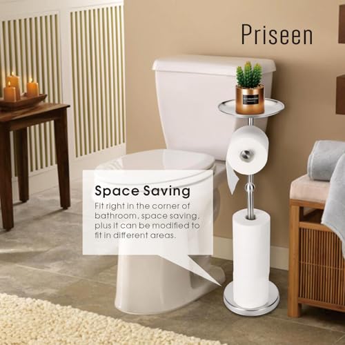 Toilet Paper Holder Stand with Phone Shelf, Freestanding TP Holder, Holds 5 Rolls, Stainless Steel (Brushed Nickel) - color: Brushed Nickel