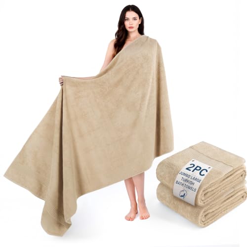 Cotton Paradise 100% Cotton Turkish Towel Set, Soft Absorbent Quick Dry, 2 Piece 35x70 Bath Sheet Set, Beige - color: Beige, size: 2 PC SET (35x70")