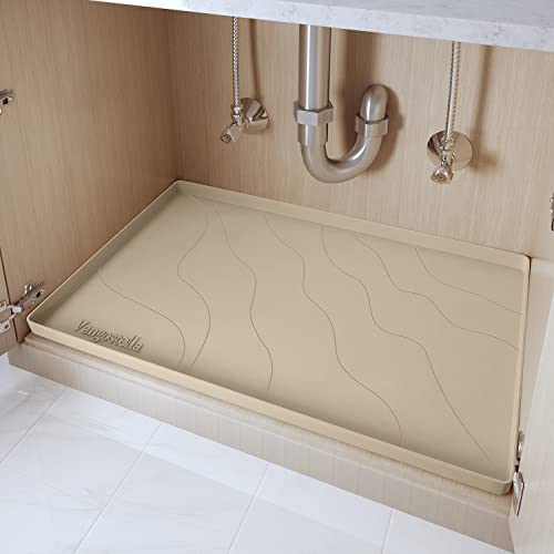 Heavy Duty Silicone Under Sink Mats for Kitchen Waterproof 34" x 19", Extra Thick Under Sink Rubber Mat Drip Tray, Raised Edge Under Sink Liner,Prevent Drips, Leaks, Spills,Taupe - color: Beige, size: 34" x 19" x 1''