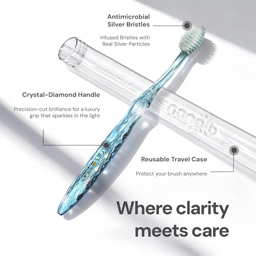 Nano-b Manual Toothbrush for Adults with Sensitive Gums, Silver Soft/Medium Bristles, Travel Case, Green - color: Green, style: Silver Bristles
