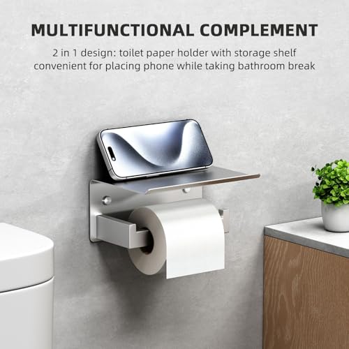 Angle Simple Toilet Paper Holder with Shelf, 304 Stainless Steel Toilet Tissue Roll Holder Brushed Nickel Wall Mount - color: Brushed Nickel, size: Single Rod