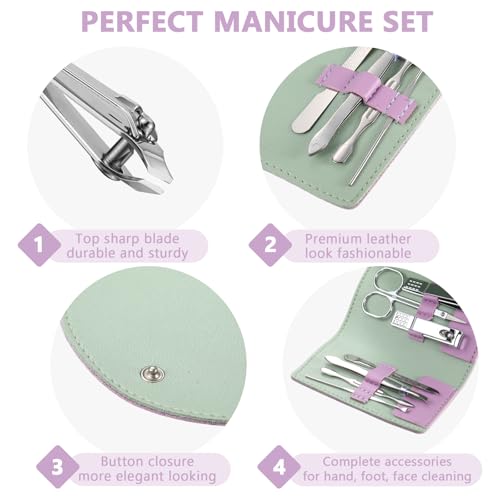 12 Set Manicure Set Bulk Mini Manicure Nail Clipper Kit 7 in 1 Stainless Steel Professional Nail Care Pedicure with Travel Portable Bag Grooming Kits for Women Men Home(Purple) - color: Purple