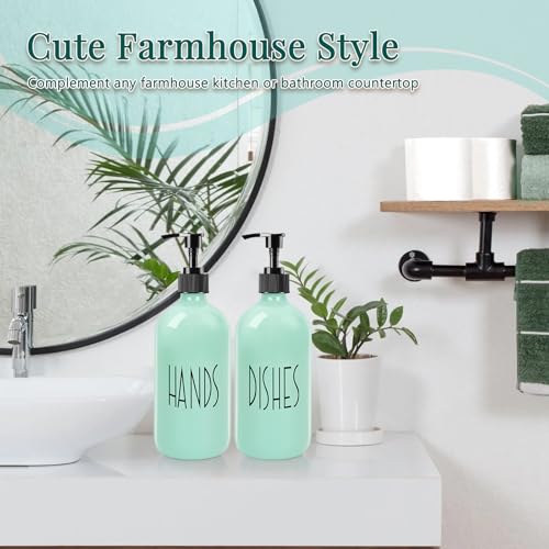 Dish Soap Dispenser for Kitchen - 16 OZ Glass Hand Soap Dispenser Set - Kitchen Bathroom Decor and Accessories (Turquoise Green) - color: Turquoise Green