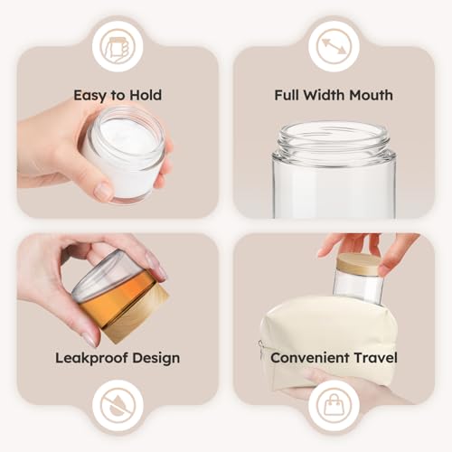 12 Pack 2 OZ Glass Jars with Lids, Small Glass Containers with Plastic Woodgrain Lids & Inner Liners, Reusable Travel Containers for Creams, Makeup, Lotion, Cosmetic, Ointment - color: Clear-12Pcs 2 Oz