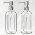 AmazerBath Soap Dispenser, 2 Pack Glass Soap Dispenser with Pump Stainless Steel, 17 Oz Hand Soap Bottles Bathroom Kitchen, Clear - color: Brushed Stainless Steel