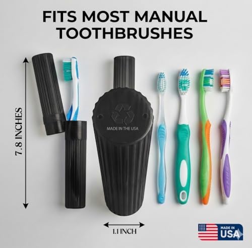 American Comb Toothbrush Holder - Black, Made in USA, with Ventilation Holes, for Toothbrush Covers, Toothbrush Holder, Toothbrush Soft, Durable Design, Hygienic Bathroom Accessory - color: Black