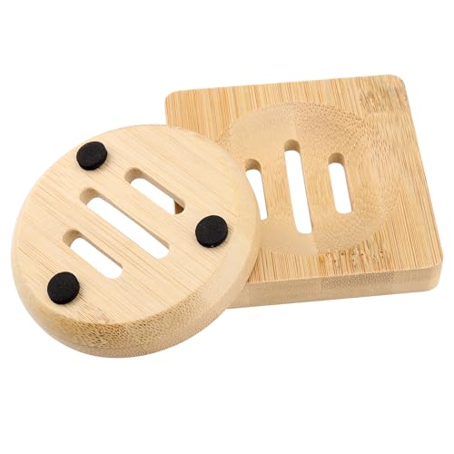 HOIGON 20 PCS Bamboo Soap Dish, 10 Round Wooden Bar Soap Holder and 10 Square Soap Tray, Wooden Soap Tray for Home Bathroom Kitchen