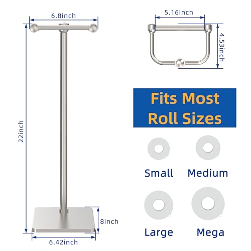 RUACQ Toilet Paper Holder Stand, Bathroom Toilet Paper Roll Holder Free Standing, Toilet Tissue Holder Stand with Post Pivoting Design, Stable Weighted Base, SUS304 Stainless Steel (Brushed Nickel) - color: Brushed Nickel, size: Free Standing