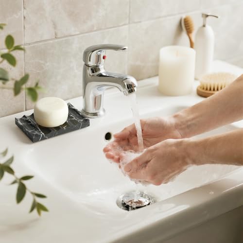 Real Luxurious Natural Marble Soap Dish for Shower,soap Dish for Bathroom,Non-Ceramic/Non-Resin Stone soap Tray（Black） - color: Black