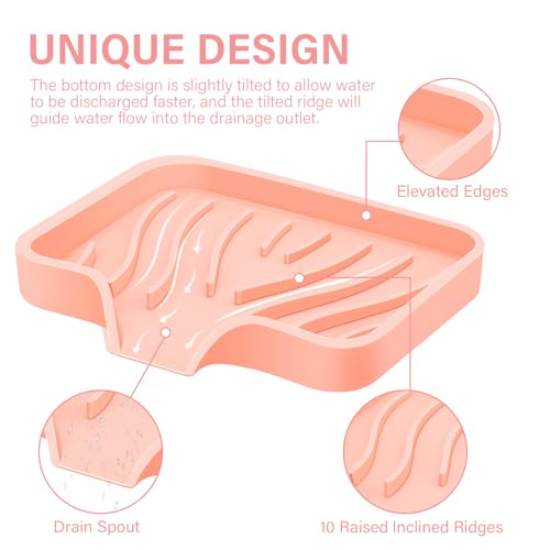 Silicone Soap Dish with Drain, SAISN Kitchen Soap Tray for Shower 2 Pack Self Draining Soap Dish Soft Bathroom Soap Holder for Kitchen Sink Flexible Portable Soap Saver, Pink - color: Pink