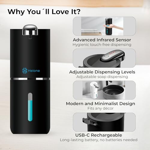 Automatic Liquid Soap Dispenser, Black | IPX5 Waterproof 12.8oz / 380mL Capacity 4 Adjustable Liquid Levels USB-C Rechargeable Long-Lasting Battery - color: Black (Liquid)