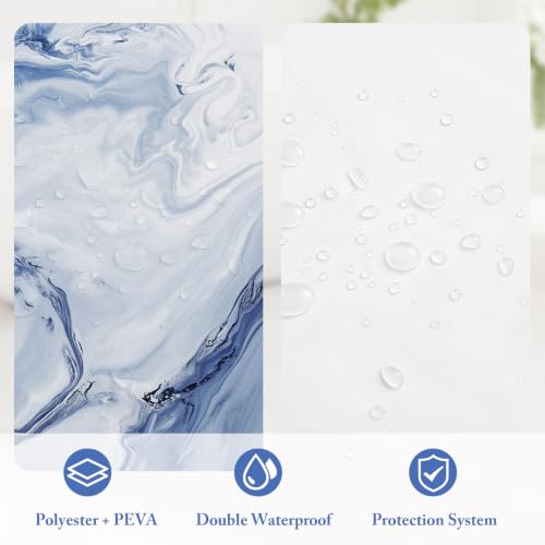 MitoVilla 3 in 1 Stall Half Size Navy Blue Marble Shower Curtain Set-36 W x 72 H, Modern Ripple Shower Curtain and Waterproof Fabric PEVA Liner Set with Stainless Steel Hooks - color: 3 in 1 - Navy, size: 36"W x 72"L (Pack of 1)