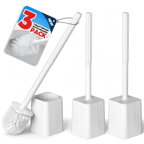 FORASTO 3Pack Toilet Bowl Brush and Holder Set - Toilet Scrubber Brush,Cleaning Brush,Bathroom Decor,Household Essentials,Cleaning Supplies,Home Essentials,White | Plastic & Bristles, 3-Pack Brush Combo, Drip-Free Holder, Bathroom Corner Storage, White To