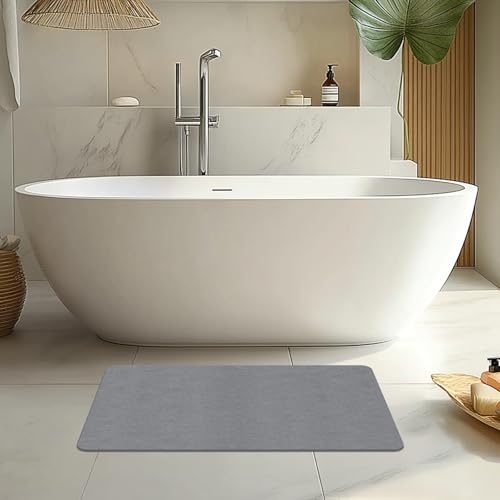 THMINS Large Stone Bath Mat, 24''x16'' Non-Slip Diatomaceous Earth Stone Bath Mat, Super Absorbent Quick Drying for Bathroom, Easy to Clean - color: Grey, size: 23.6x15.4''