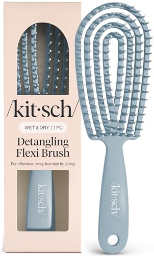 Kitsch Hair Brush Detangler – Flexi Flow Hair Brush for Women, Men & Kids | Detangling Brushes for Curly Hair with Bendable Frame, Bounce Curl Defining Brush for Wet or Dry Strands - Haze Blue - color: Haze Blue