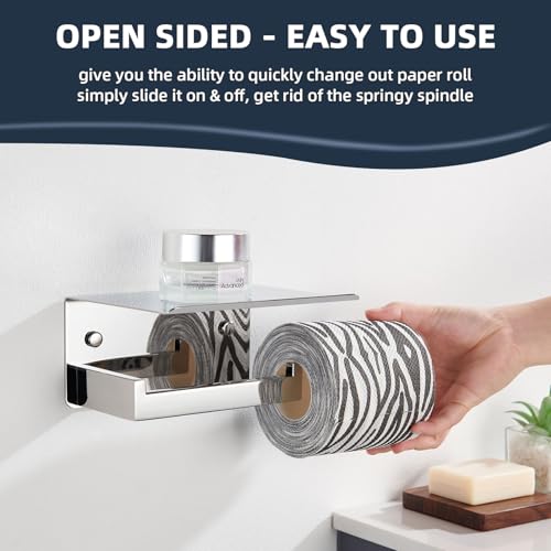 Angle Simple Toilet Paper Holder with Shelf Polished Chrome, 304 Stainless Steel Toilet Tissue Roll Holder Wall Mount - color: Polished Chrome, size: Single Rod