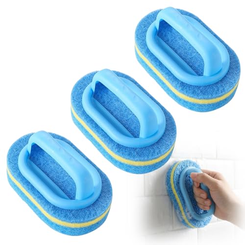 Handled Bathtub Scrubber, Kitchen Bathtub Toilet Cleaner All Purpose Shower Sponge Scrubbing Brush, for Clean Sinks, Shower Stalls, Tiles, Range Hoods, and Pool Steps (3pcs) - color: 3pcs