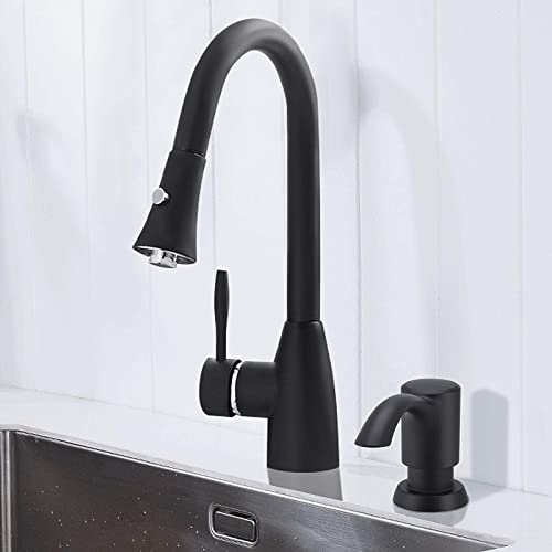 SAMODRA Built in Kitchen Sink Soap Dispenser (Matte Black) with 12 oz Large PET Lotion Bottle, Refill from Top - color: Matte Black, style: 12 oz Bottle