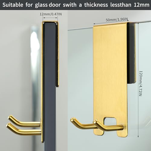 Taozun Shower Door Hooks, Gold Towel Hooks for Bathroom Frameless Glass Door, Shower Squeegee Hooks, 2-Pack, Stainless Steel - color: Gold, size: 2 Pack