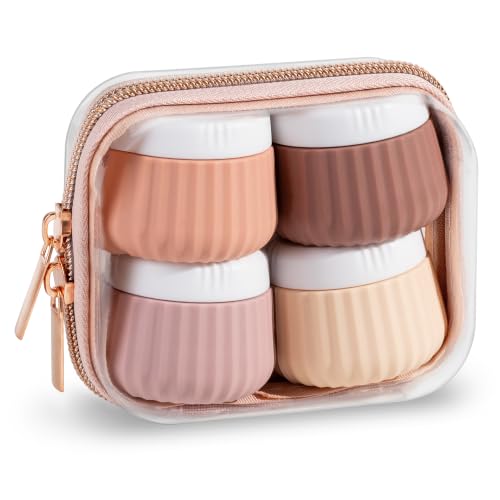 Mrsdry Travel Containers for Toiletries 4 Pack, Clear Hard Zipper Case, TSA Approved Travel Size Toiletries, With Clear Bag Leak Proof Silicone Jars, Creams Jars Carrying Small Items - color: Red Soil-Clear Hard Zipper Case, size: 1 oz