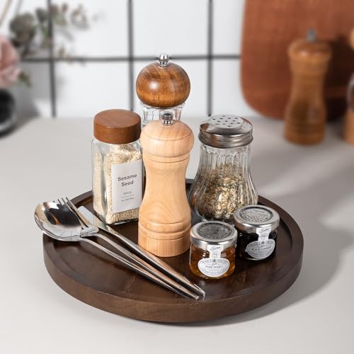 Wood Lazy Susan Organizer Kitchen Turntable for Cabinet Farmhouse Bathroom Decor Round Decorative Tray for Vanity, Counter, Sink, Coffee Table, 10 Inch, Walnut - color: Walnut, size: 10“