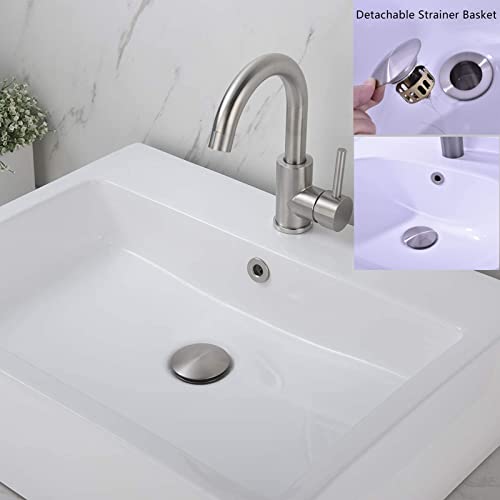 Rockgoya Bathroom Sink Drain,2 Pack Drain Stopper Bathroom Sink with Overflow,Pop Up Drain Assembly with Detachable Strainer Basket,Built-in Anti-Clogging Strainer,Stainless Steel Brushed Nickel - color: Brushed Nickel-2 Pack, style: With Overflow