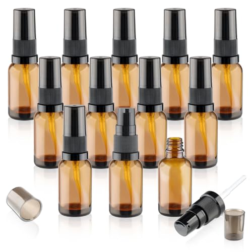 12 Pcs Amber Glass Pump Bottle Refillable Lotion Foundation Container Cosmetic Dispenser with Press Pump for Essence Lotion Travel - 15ml/0.5oz - size: 15 ml