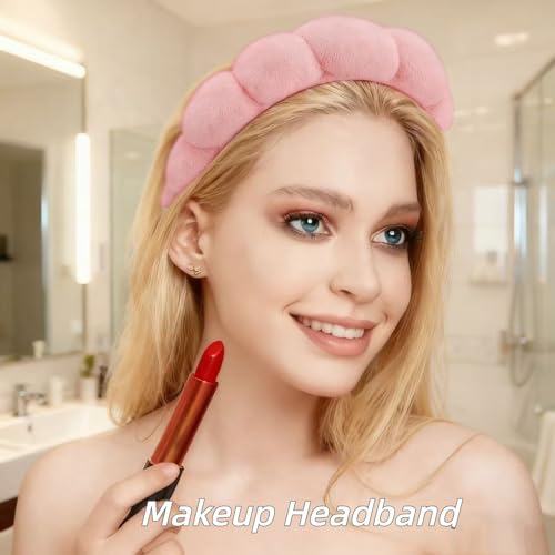 7 Pcs Spa Set, Facial Headband and Wristband Set, Skincare Accessories, College Style Girl Idea Gifts, Hair Accessories for Women and Girls（ Coral Pink） - color: Coral Pink