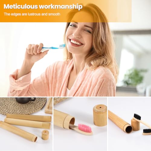 VASANA 2PCS Bamboo Toothbrush Case Portable Toothbrush Container Reusable Toothbrush Holder Personal Cleaning Tools Storage for Daily Use Traveling Camping(21CM)
