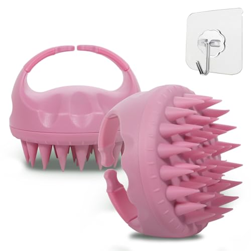 WIGI Hair Scalp Massager with Gift Set, Scalp Scrubber for Hair Growth & Dandruff Removal, Shampoo Brush with Soft Silicone Bristles - color: Pink