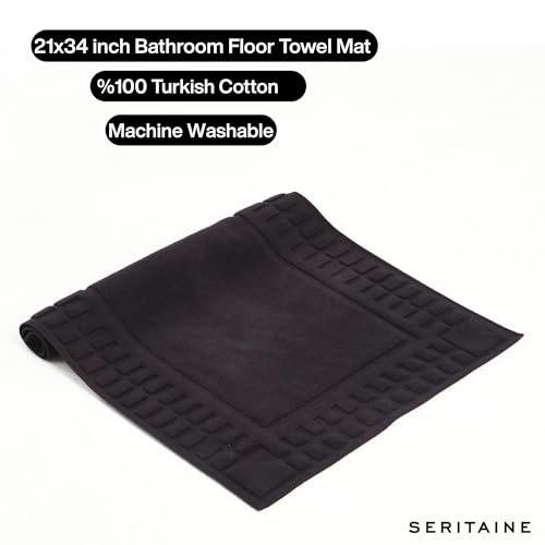 Turkish Cotton Bath Mat Set of 2-100% Turkish Cotton 21x34 inch Bathroom Floor Towel Mat (Not Rug) - Absorbent 900 GSM Hotel Spa Quality Floor Towels - Machine Washable Quick Dry - color: Black (Hera Design)