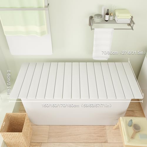 Bathtub Tray, Anti-dust Bathtub Cover, Bath Insulation Cover(67×31×0.24in) | Foldable PVC Shutter Bath Lid Fit Most Tubs, Can Store Wine Glass, Books, Tablets, Cellphones, White - size: 170x80x0.6cm