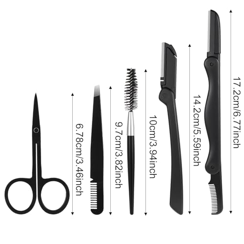 Eyebrows Razor, 5-in-1 Eyebrow Set, Eyebrows Trimmer Kit, Professional Eyebrow Grooming Set Including Comb Tweezers, Scissors, Brow Razors, Brush for Women and Men