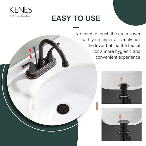 KENES Oil Rubbed Bronze Bathroom Sink Drain Assembly with Lift Rod, Bathroom Sink Drain with Overflow, Lavatory Pop Up Drain Stopper for Bathroom Vanity Sink, LJ-P701-8 - color: Oil-rubbed Bronze, size: Small Pop up Cap (With Overflow)