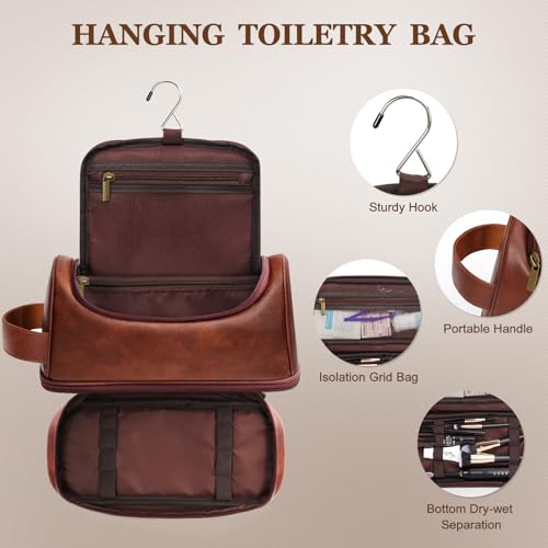 Customized Gifts Travel Leather Toiletry Bag for Mens, Engraved Name Initial PU Leather Waterproof Large Shaving Bag with Hooks, Unique Birthday Gifts for Him Men Dad Son Brother,Q - style: Q