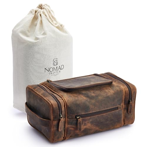 NomadCraftsCo. Medium Sized Hanging Leather Toiletry Bag for Men Women - Premium Men's Travel Bag, Dopp Kit, Leather Pouch, Mens Toiletry Bag for Travel - size: Medium