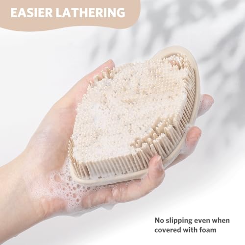 Sndyi Silicone Body Scrubber, Gentle Exfoliating Body Scrubber for Sensitive Skin, Leaf Shaped Shower Scrubber for Body with Lathering Bristles, Silicone Loofah Body Brush for Showering, Oatmeal - color: Oatmeal