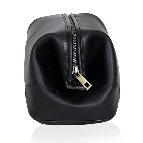 HLC Leather Toiletry Bag for Men Best Gift Premium Genuine Dopp Kit Shaving Kit Organizer Travel Kit Pouch Bag 10 inch Size (Black) - color: Black