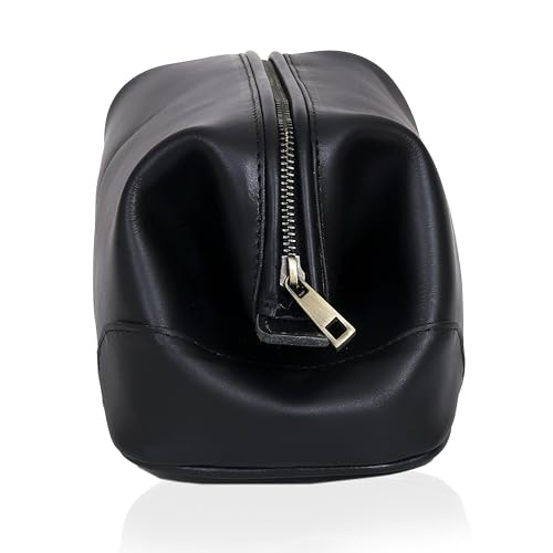 HLC Leather Toiletry Bag for Men Best Gift Premium Genuine Dopp Kit Shaving Kit Organizer Travel Kit Pouch Bag 10 inch Size (Black) - color: Black
