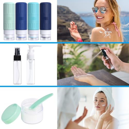 GLAMFIELDS Travel Bottles for Toiletries,TSA Approved 3.3oz Size LeakProof Silicone Toiletry Containers for Shampoo, Conditioner,Easy to Squeeze，Portable Travel Essentials for Lotion(18 Pack) Blue - color: Blue