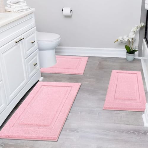 SHACOS Pink Bathroom Rugs Sets 3 Piece Bath Mat U Shaped Toilet Rug | 20x32+ 16x24+ 20x24, Soft Fluffy Microfiber Bath Rugs Set, Non Slip Washable Absorbent Bathroom Floor Mats Carpet Shower Rug - color: Pink, size: 16"x24"+ 20"x32"+U Shape 20"x24"