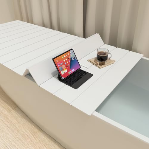 Bathtub Tray, Anti-dust Bathtub Cover, Bath Insulation Cover(59×31×0.24in) | Foldable PVC Shutter Bath Lid Fit Most Tubs, Can Store Wine Glass, Books, Tablets, Cellphones, White - size: 150x80x0.6cm