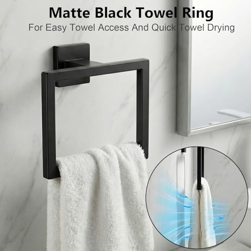 Tudoccy 5-Pieces Matte Black Bathroom Accessories Set, Bathroom Hardware Set SUS304 Stainless Steel Rustproof Wall Mounted - Includes 16" Hand Towel Bar, Toilet Paper Holder with Shelf, Towel Hooks - color: Black, size: 16 Inch 5 pcs