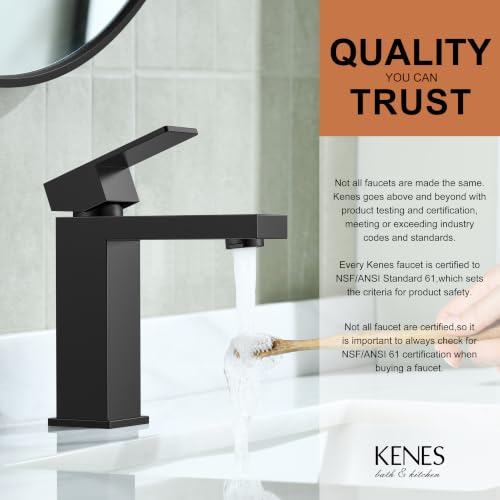 KENES Matte Black Single Handle Bathroom Sink Faucet, Stainless Steel Vanity Faucet for Bathroom Sink, with Pop Up Drain Stopper & Water Supply Hoses LJ-9031-2 - color: Matte Black, size: Short