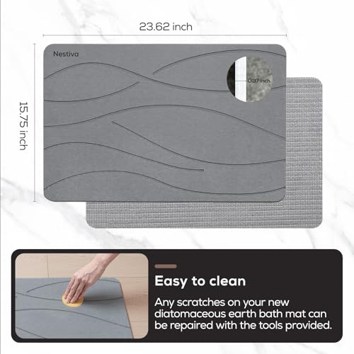 Natural Stone Bath Mat, Absorbent and Quick Dry, Diatomite Non-Slip Bathroom Rugs, Easy to Clean, Rugs for Bathroom Kitchen Living Room Doormat, Home Decor Accessories, 15.3″x23.6″, Dark Gray - color: Dark Gray, size: 1'3" x 1'11" (Rectangular)